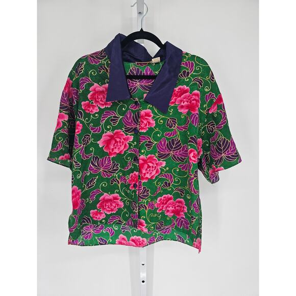 Vtg Victorias Secret Gold Label Sz M Short Sleeve Button Up Floral Sleep Shirt - Picture 1 of 5